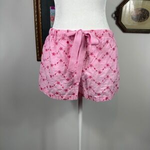 Pink Cotton Floral Embroidered Boxer Shorts with Ribbon Tie‎ Waist Detail